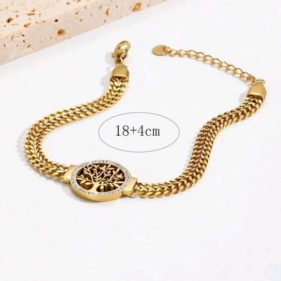 Stainless‎ Steel tree of life white enamel set Rhinestone bracelets for woman - Picture 3 of 3